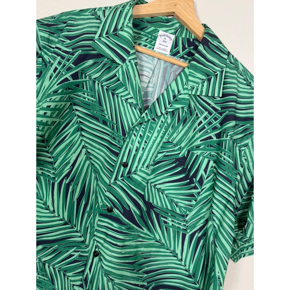 Brooks Brothers Mens XL Regular Palm Leaf Print Short Sleeve Button Down Shirt